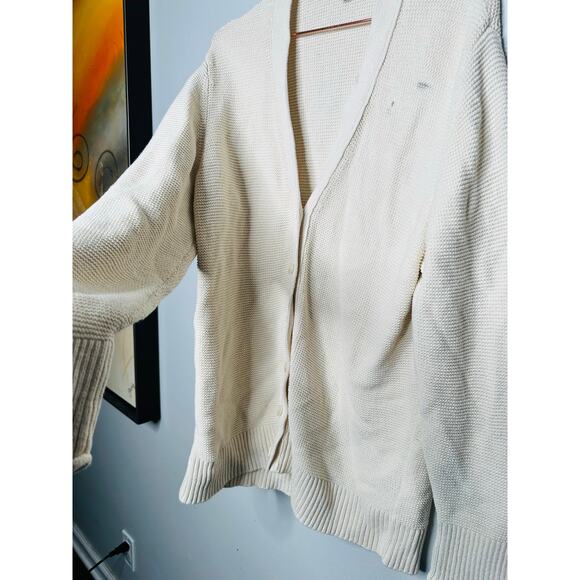 TOCCIN x RTR Off-White 100% Cotton Knit Front Button Beach Cardigan Size Large - Picture 8 of 15
